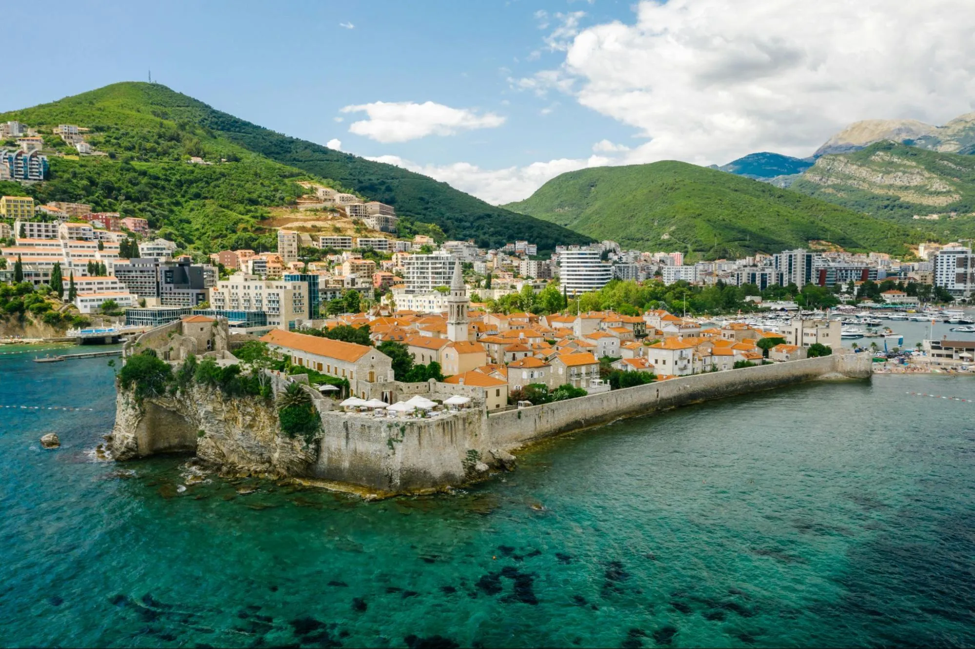 Houses on the coast in Budva, Montenegro.