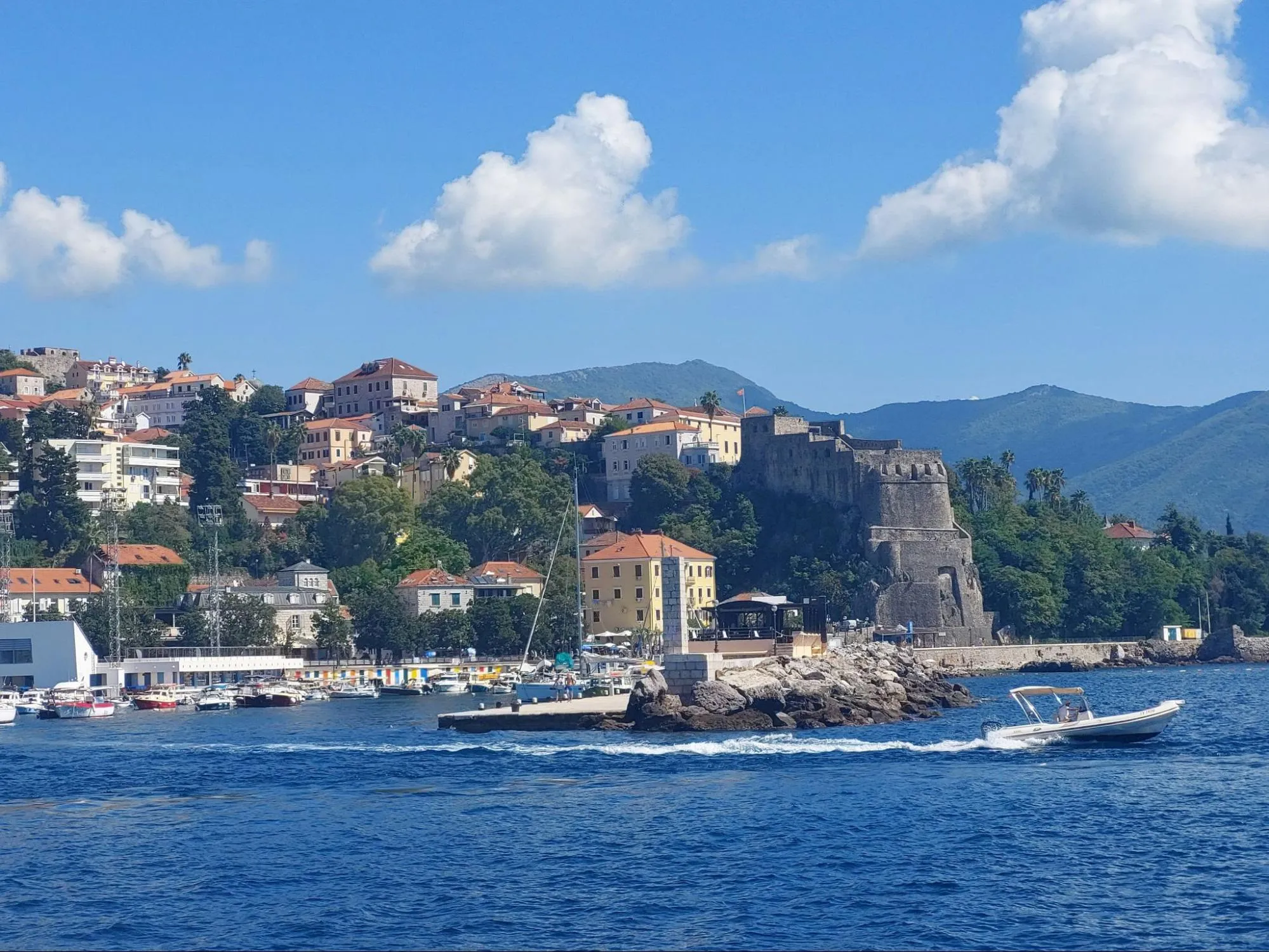 Houses along the coast in Herceg Novi, Montenegro.