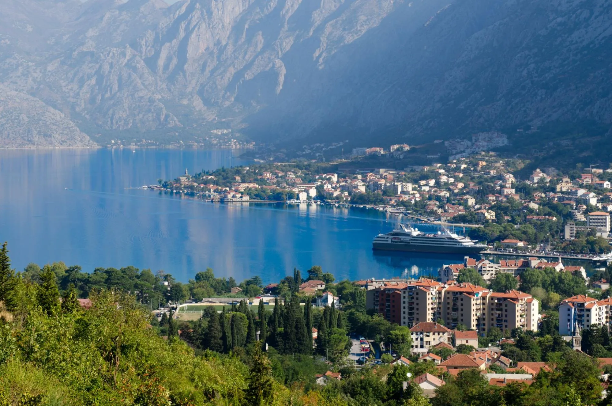 Wide angle shot of real estate properties in Kotor, Montenegro.