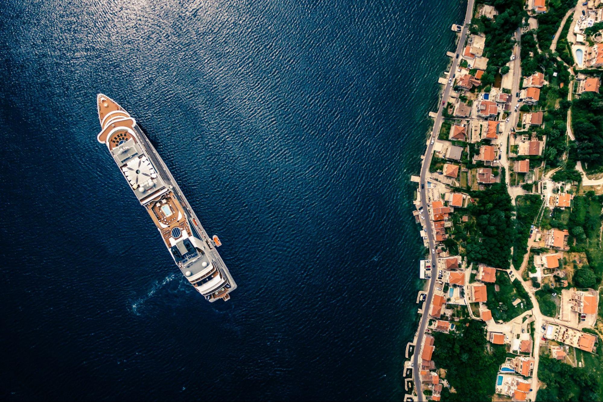 A boat on the water near the scenic coastline of Montenegro