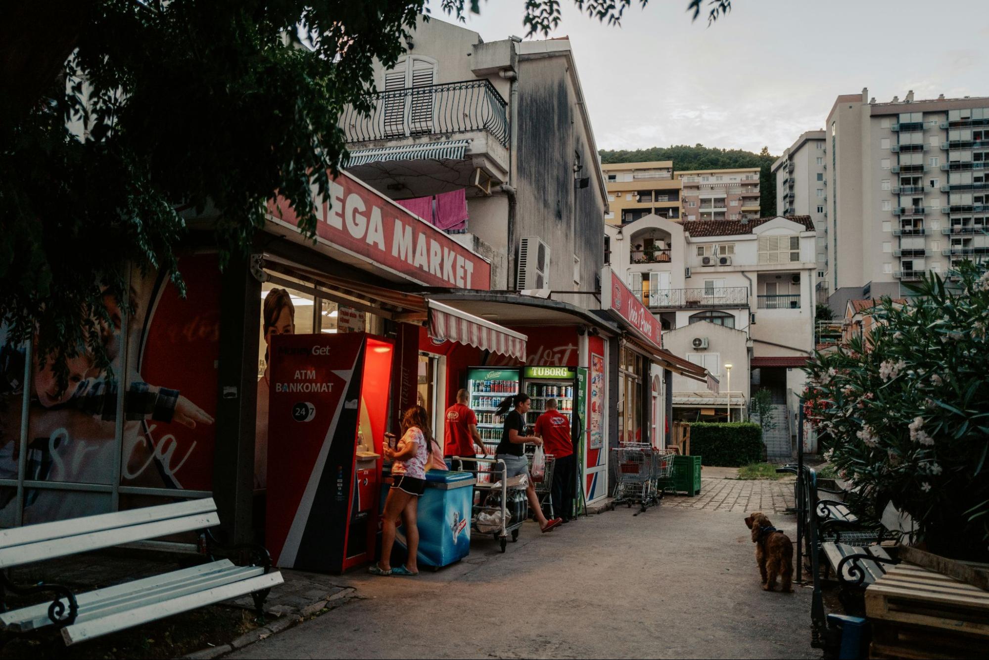 View of local street shops in Budva, Montenegro