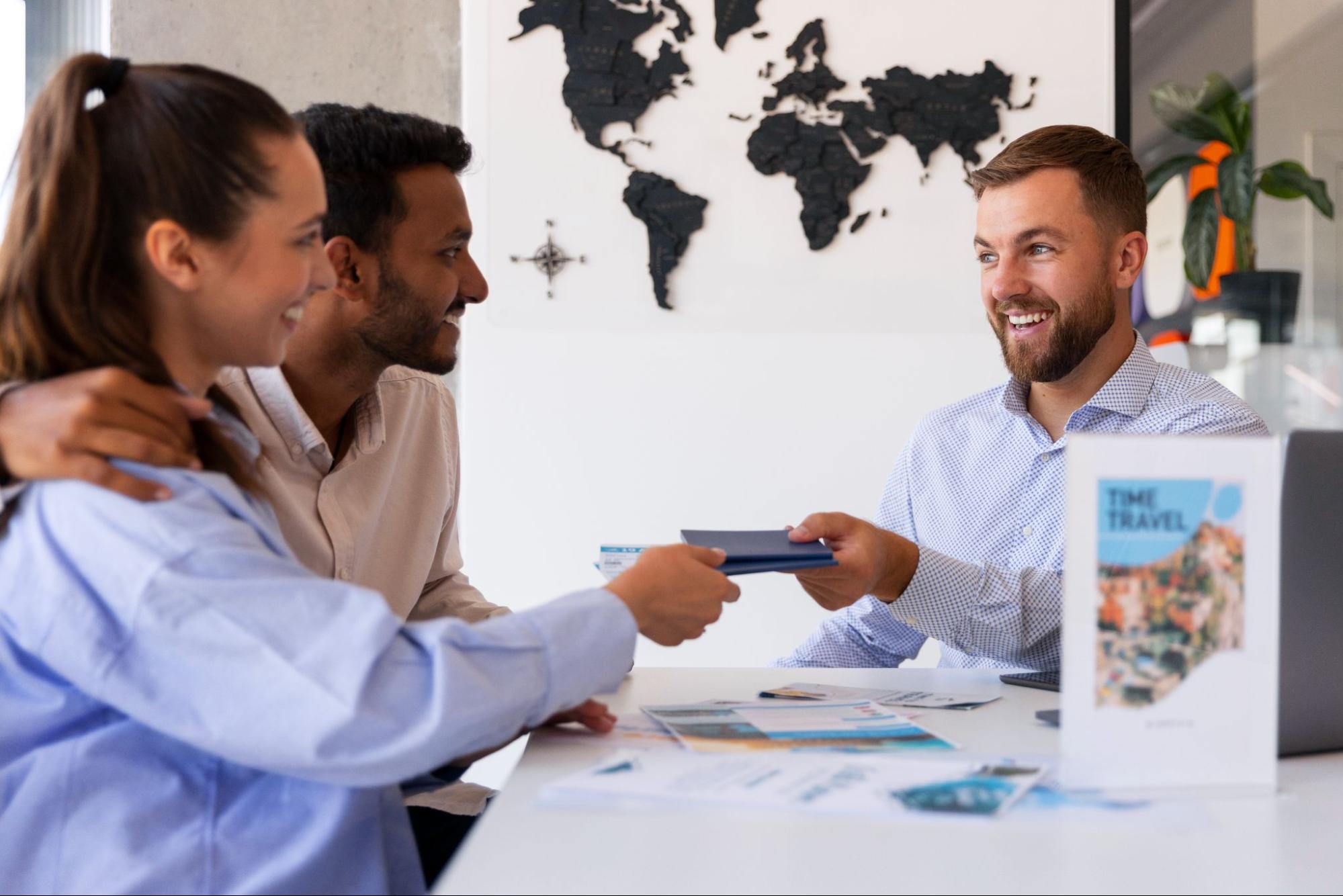 Couple getting their passports before moving abroad to Montenegro.