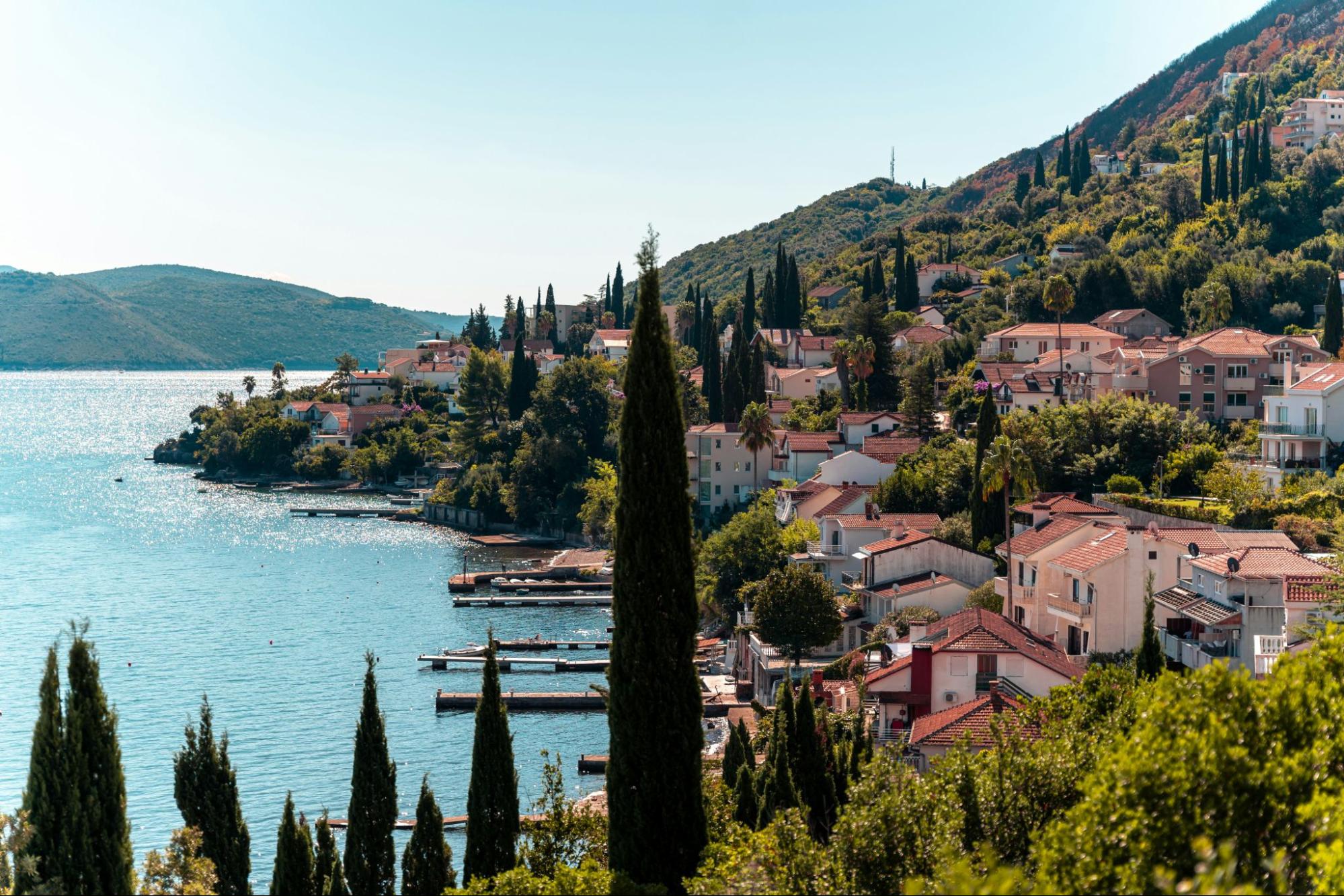 Beautiful shot of the houses near the coast in Montenegro.