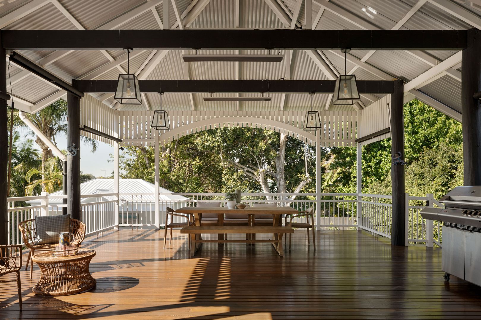 Rear deck with a pitched rook and black beams