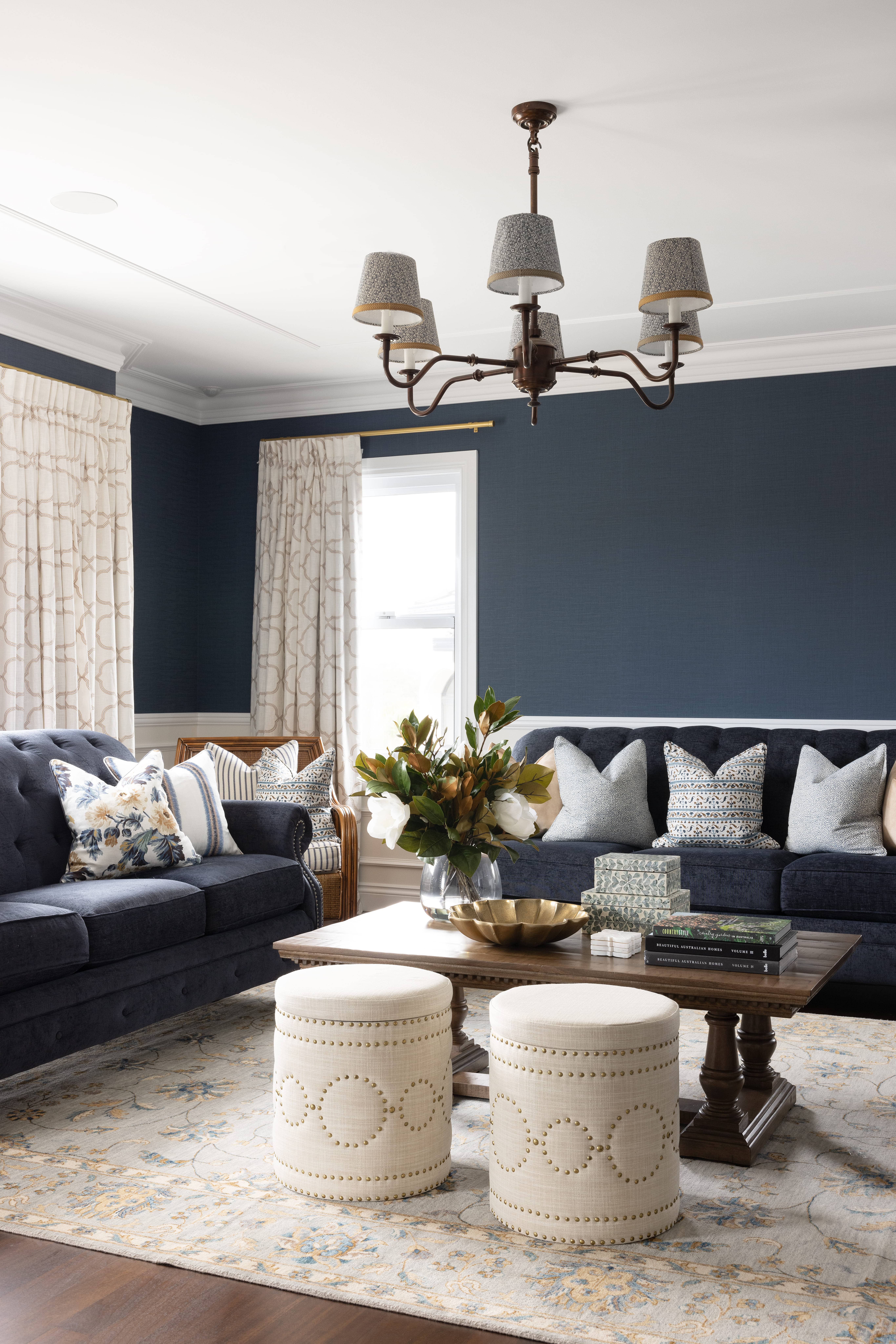 Living area with Navy blue walls