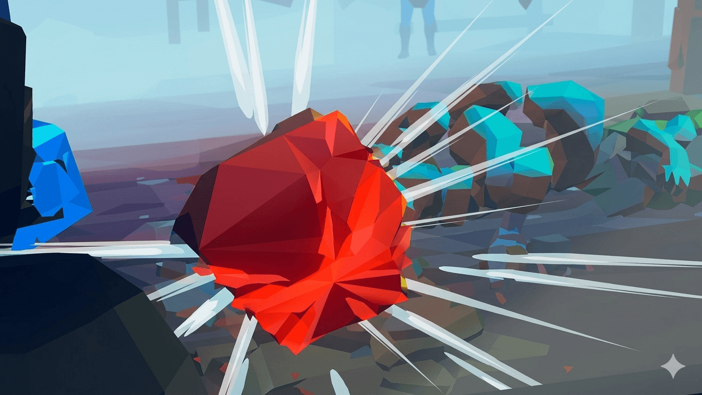 a cube hitting a wall with a projection of a video game where you must hit the bugs