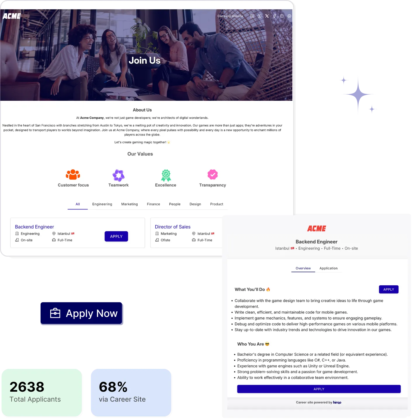 Hiroo career site builder with customizable job postings and employer branding
