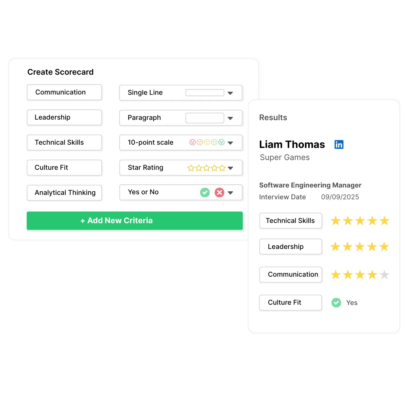 Hiroo custom candidate scorecard for structured interview feedback and team alignment

