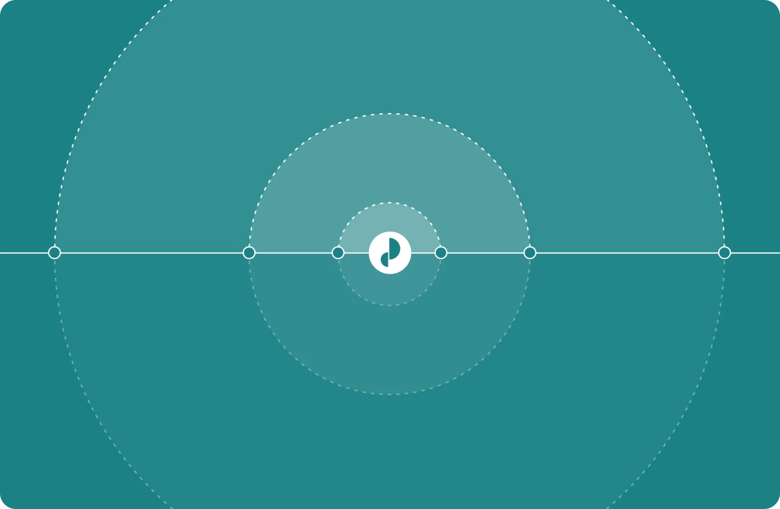 Abstract illustration of a series of connected waypoints forming a horizontal line, with concentric circles radiating from the center, symbolizing continuous connection and fluid journeys across digital and physical spaces.