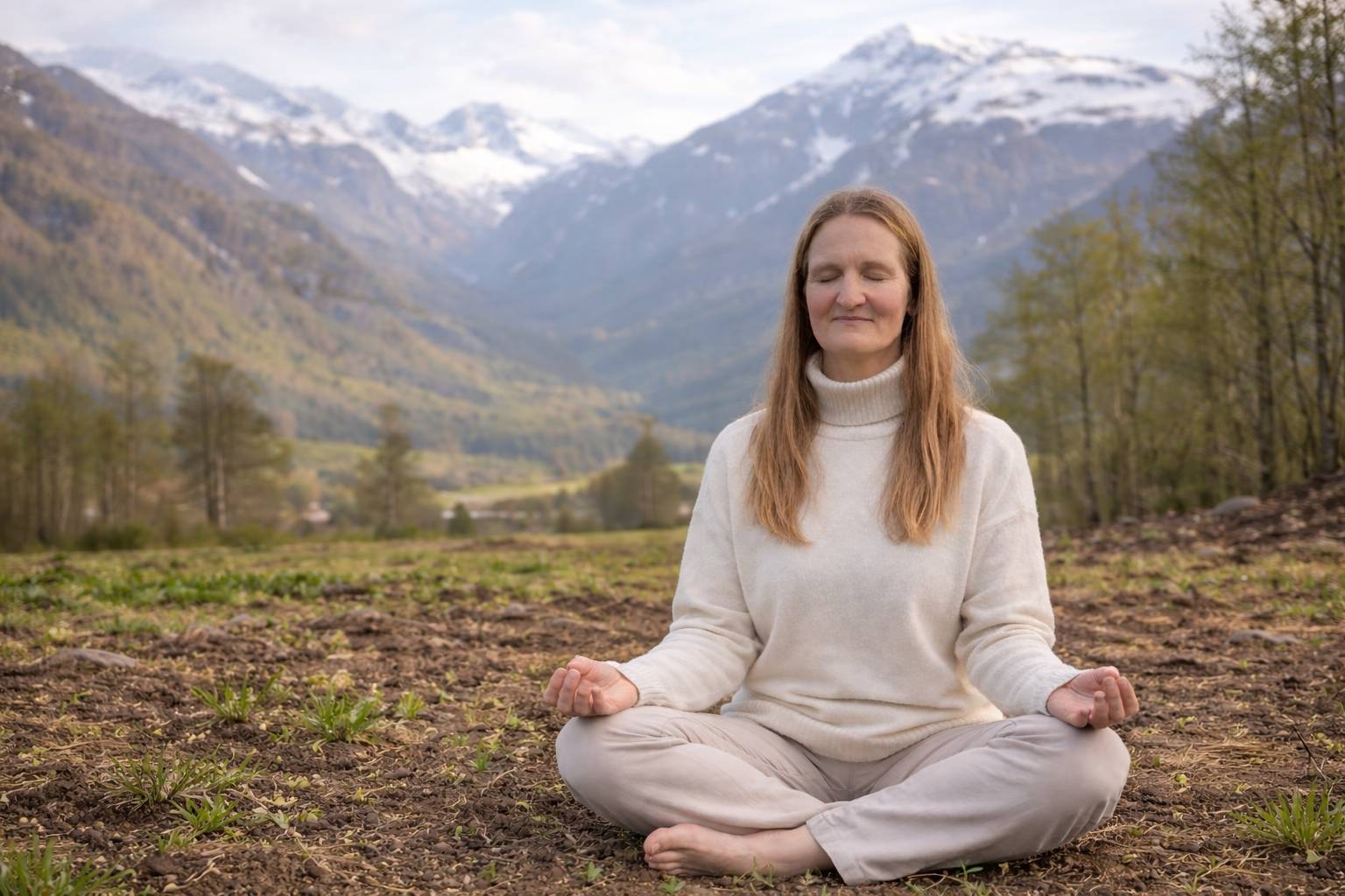 AI generert bilde av Helene som sitter og mediterer