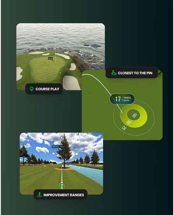 Graphic of different experiences the user can do on a SKYTRAK Launch Monitor with OPTI