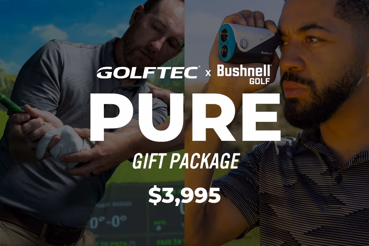 GOLFTEC and Bushnell Golf 'PURE' gift package: Premium $3,995 bundle featuring high-performance golf training, advanced swing evaluation, and expert club fitting equipment.