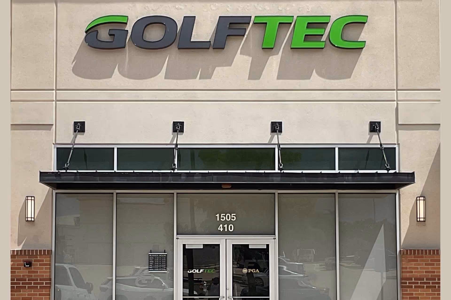 Store front view of the GOLFTEC College Station view of front door
