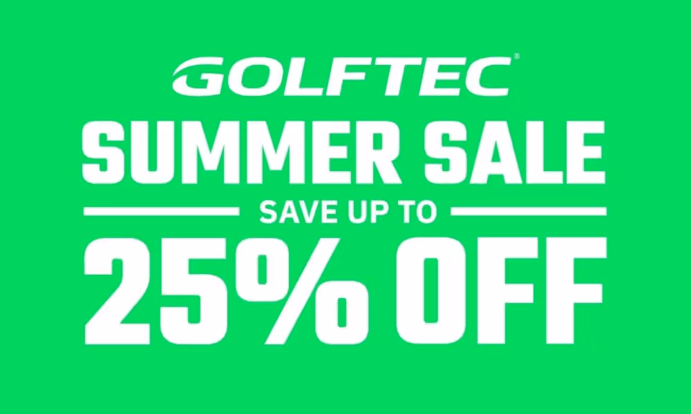 GOLFTEC Summer Sale writing set against neon green background