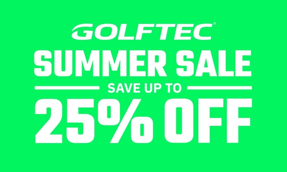 GOLFTEC Summer Sale writing set against neon green background