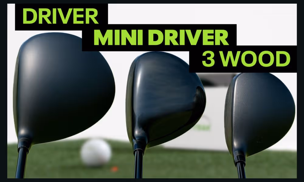 three drivers lined up next to each other turf background