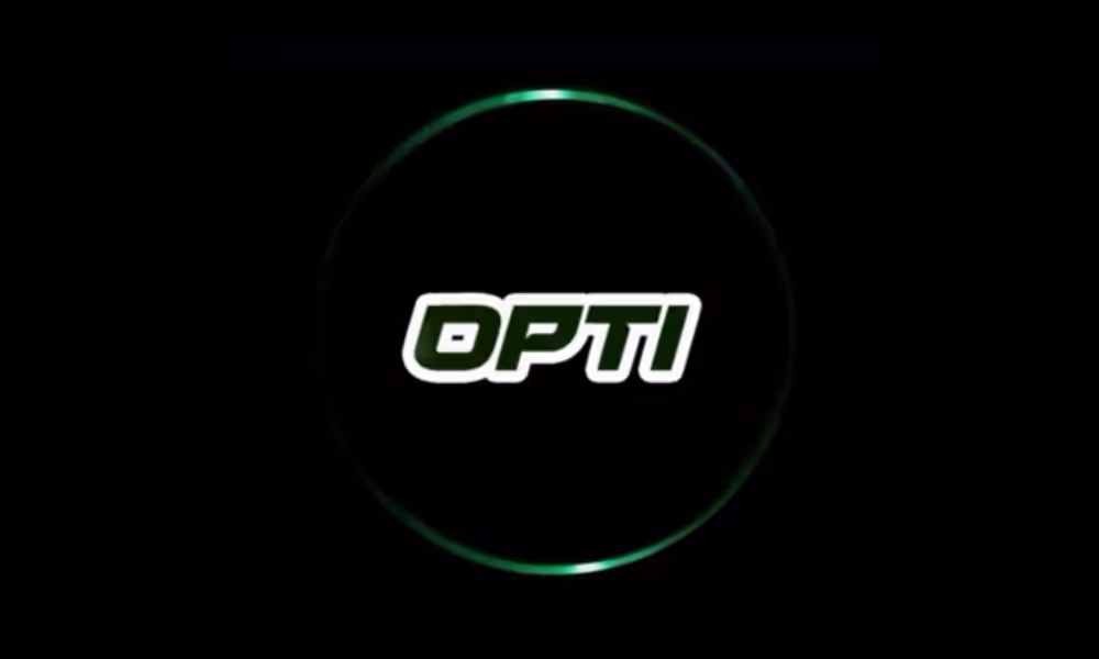 OPTI in green text against black background