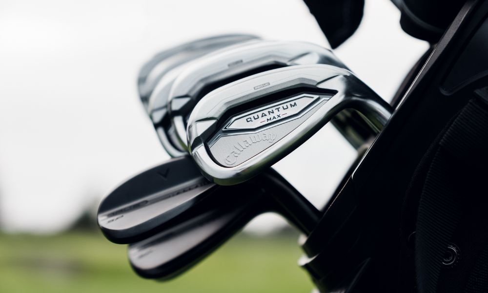 Close up golf bag view centering in on the Quantum Max Callaway iron clubhead