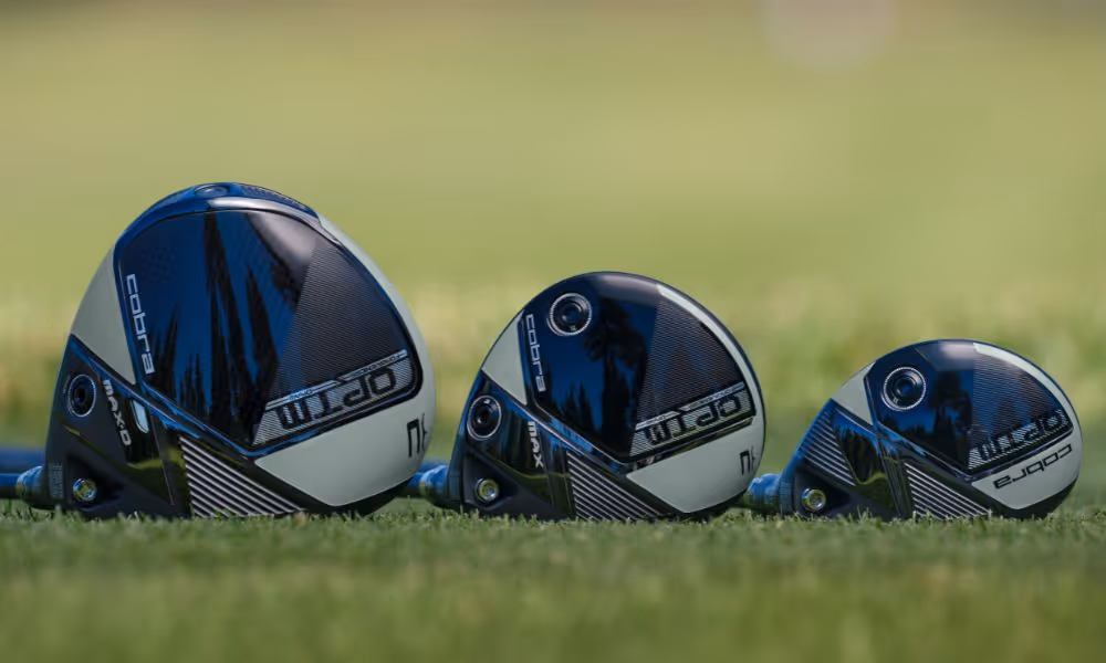 Cobra's OPTM metals line featuring the driver, fairway, and hybrid on course