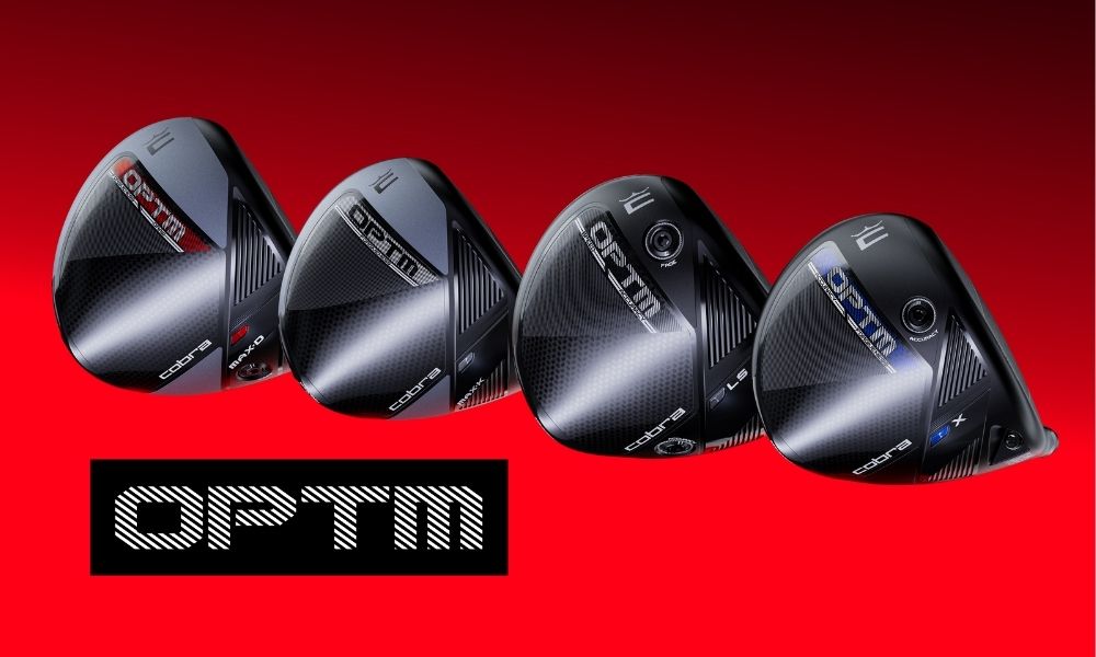 Four OPTM driver heads lined up with red faded background