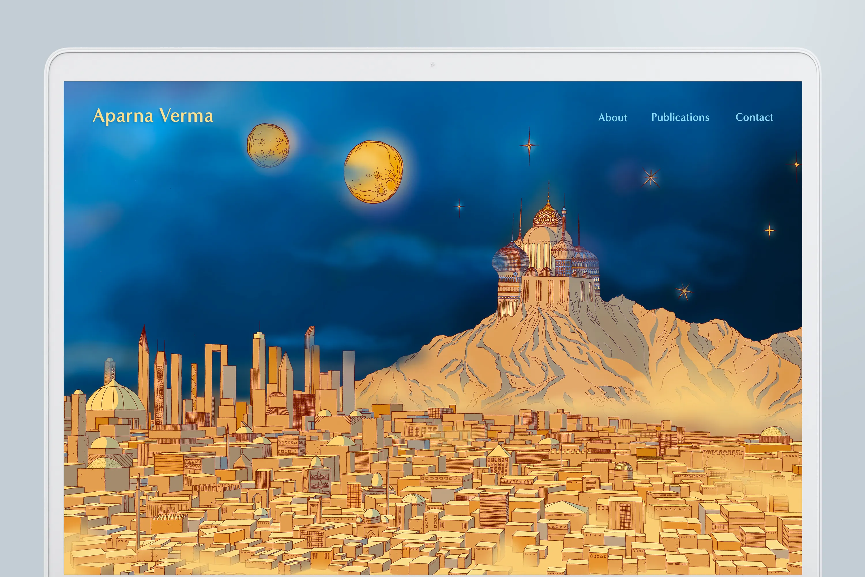 Homepage illustration for the official website of fantasy author Aparna Verma, created for the launch of her debut novel, The Boy with Fire, later reissued by Orbit Books as The Phoenix King.