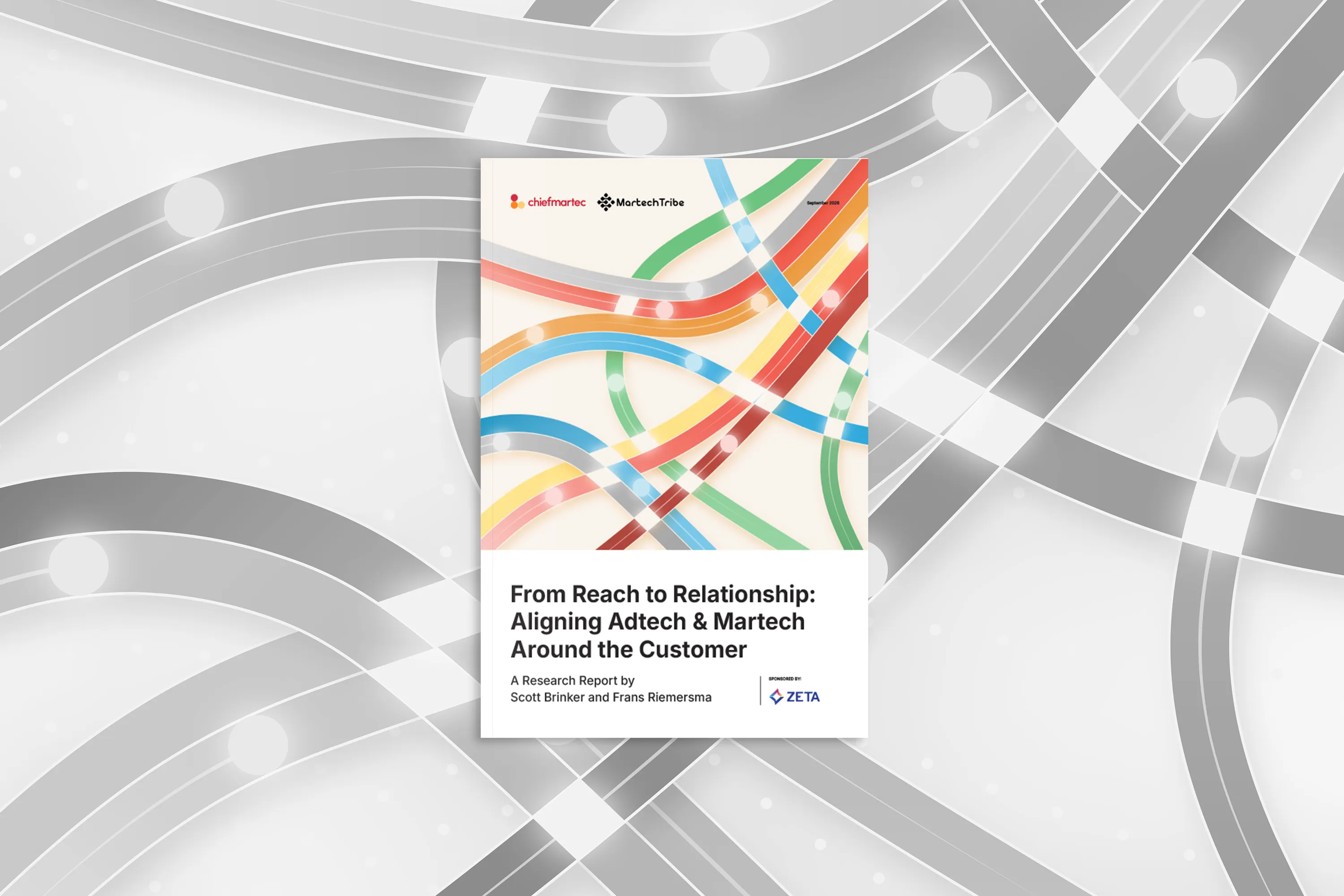 Design and cover art for From Reach to Relationship, Scott Brinker and Frans Riemersma's research report on the convergence of adtech and martech, sponsored by Zeta Global.