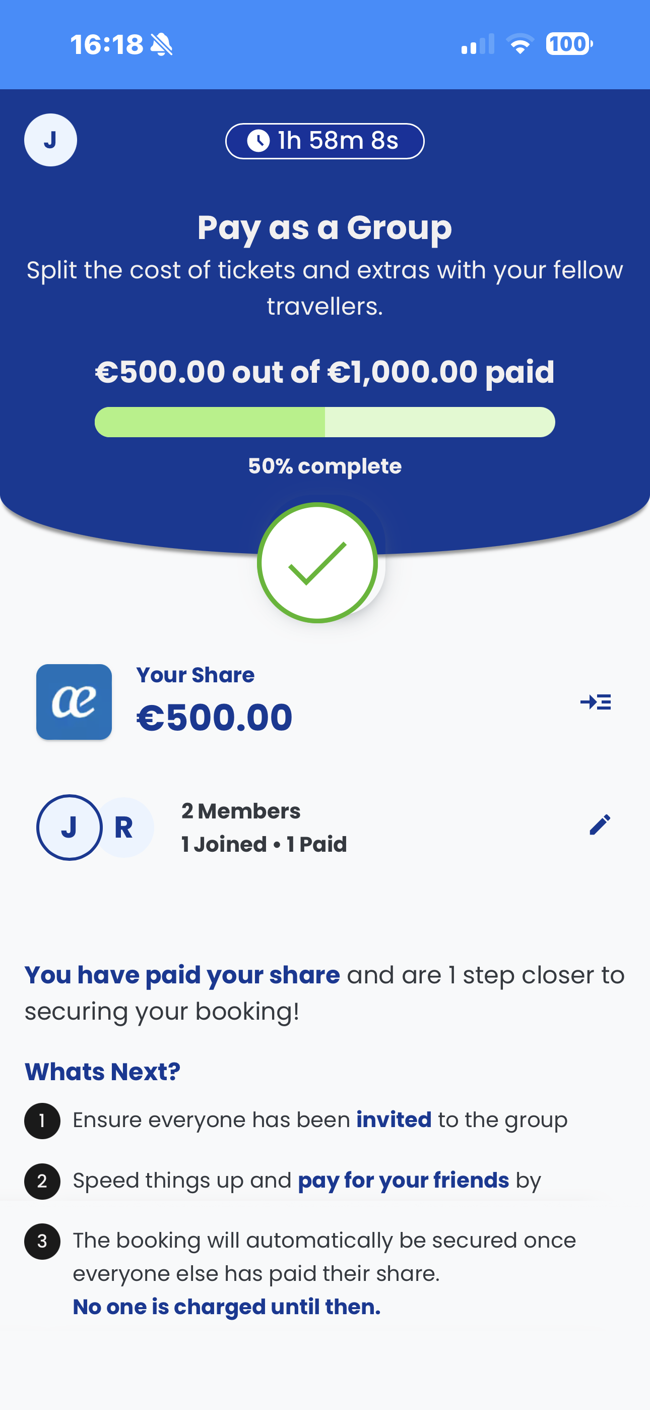 Group payment screen