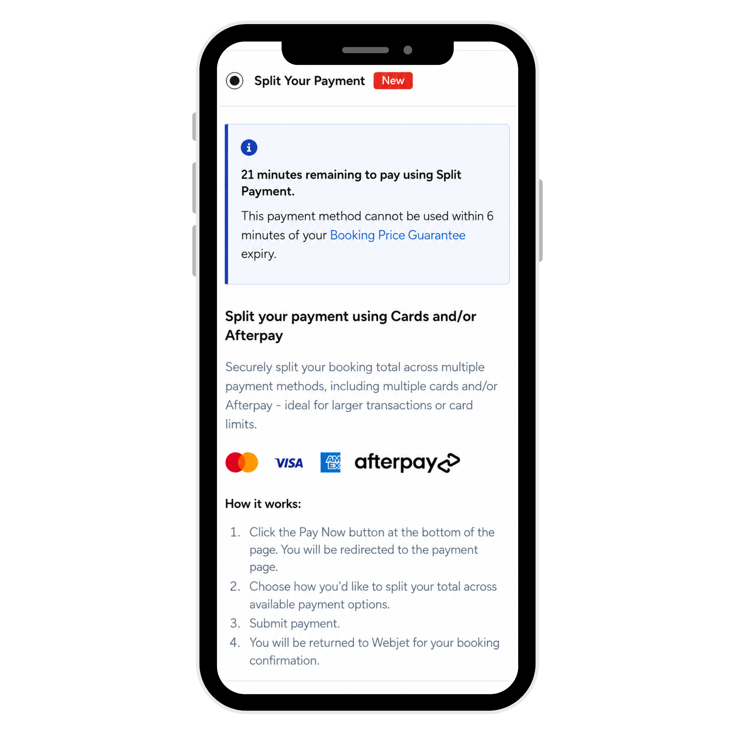 Split payment method interface