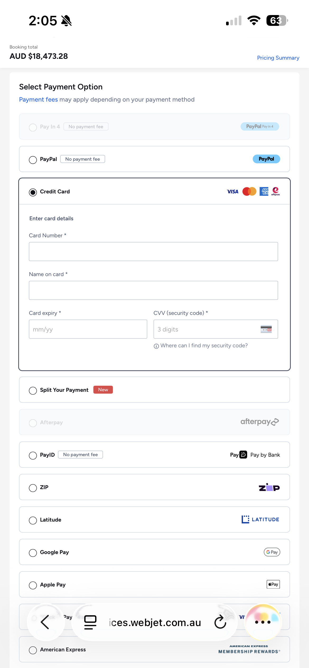 Multi card payment screen