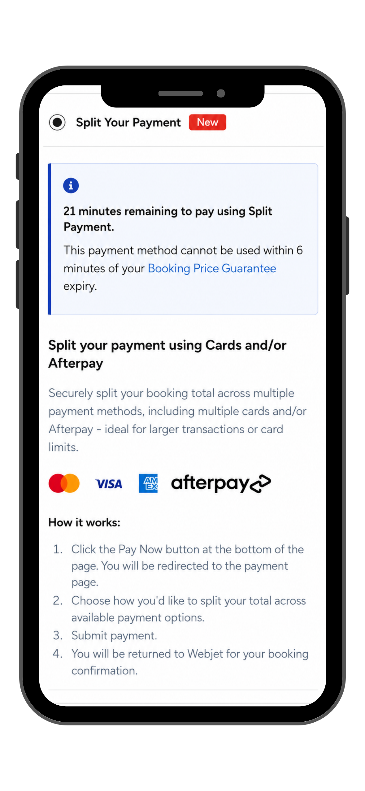 Split Your Payment option at checkout using multiple cards or Afterpay