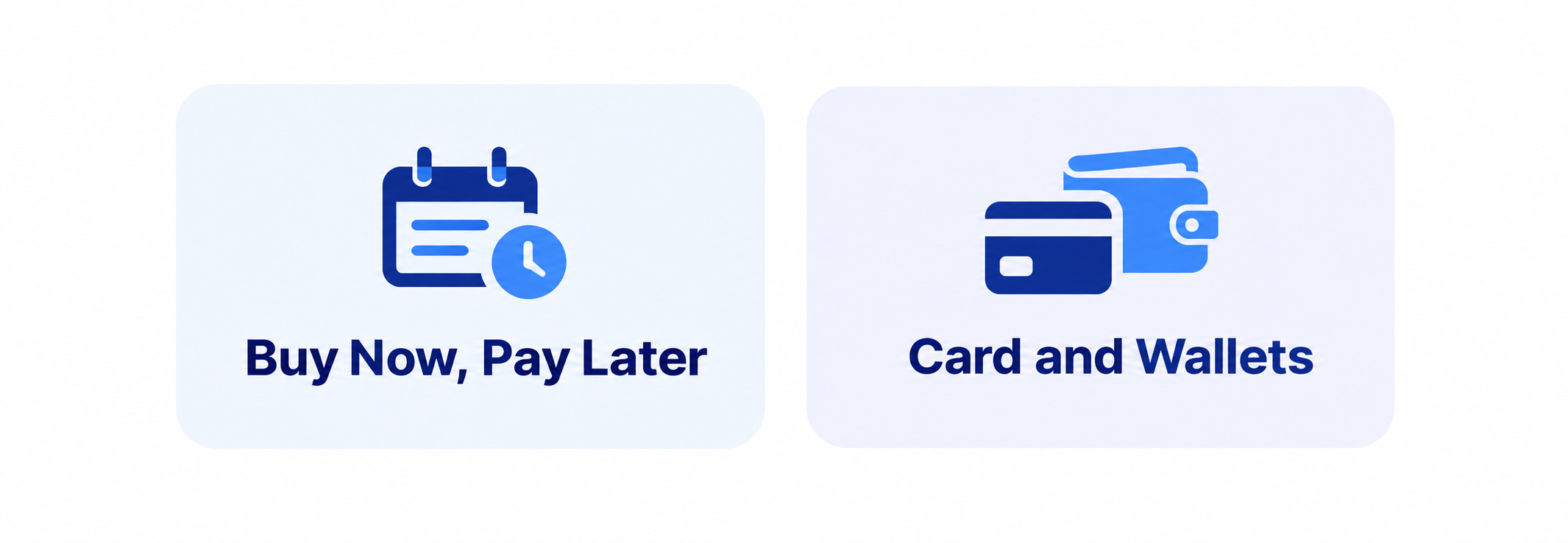 Payment methods including cards, wallets and buy now pay later.