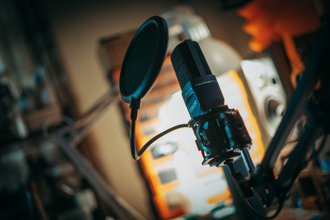 close up of microphone equipment in studio