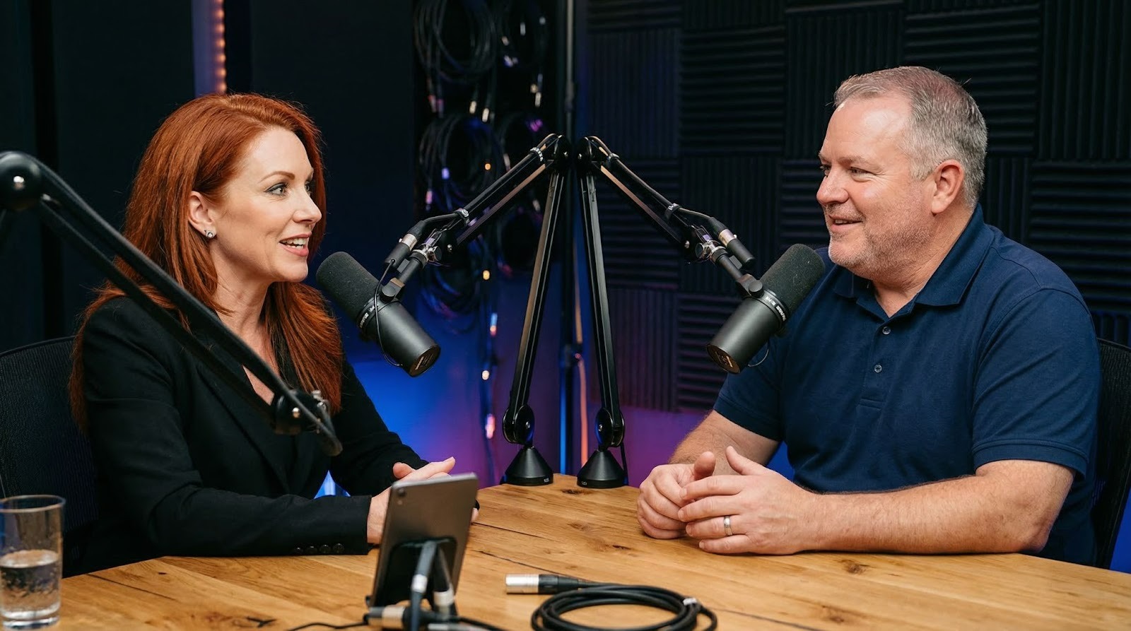 man and woman doing a podcast episode