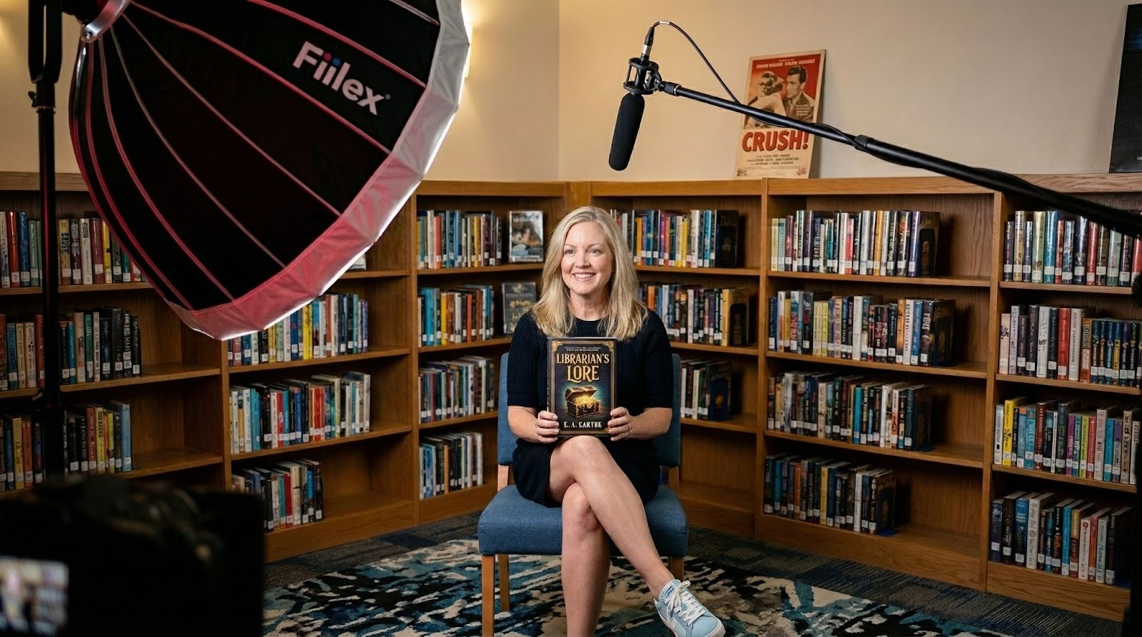 woman holding her book and shooting a video