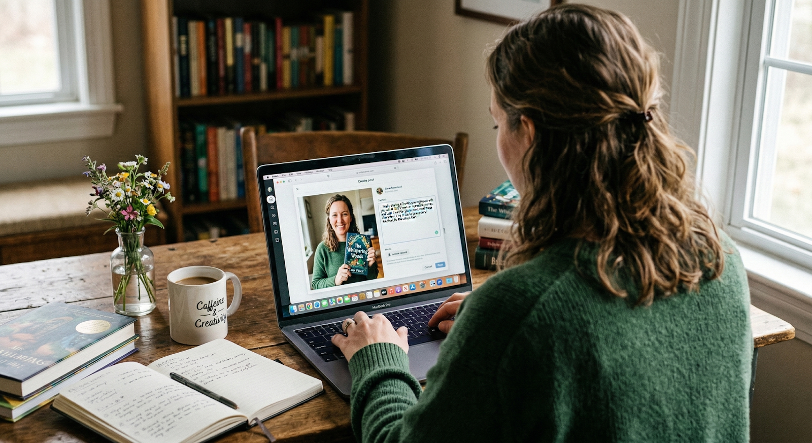 woman author promoting her book on social media
