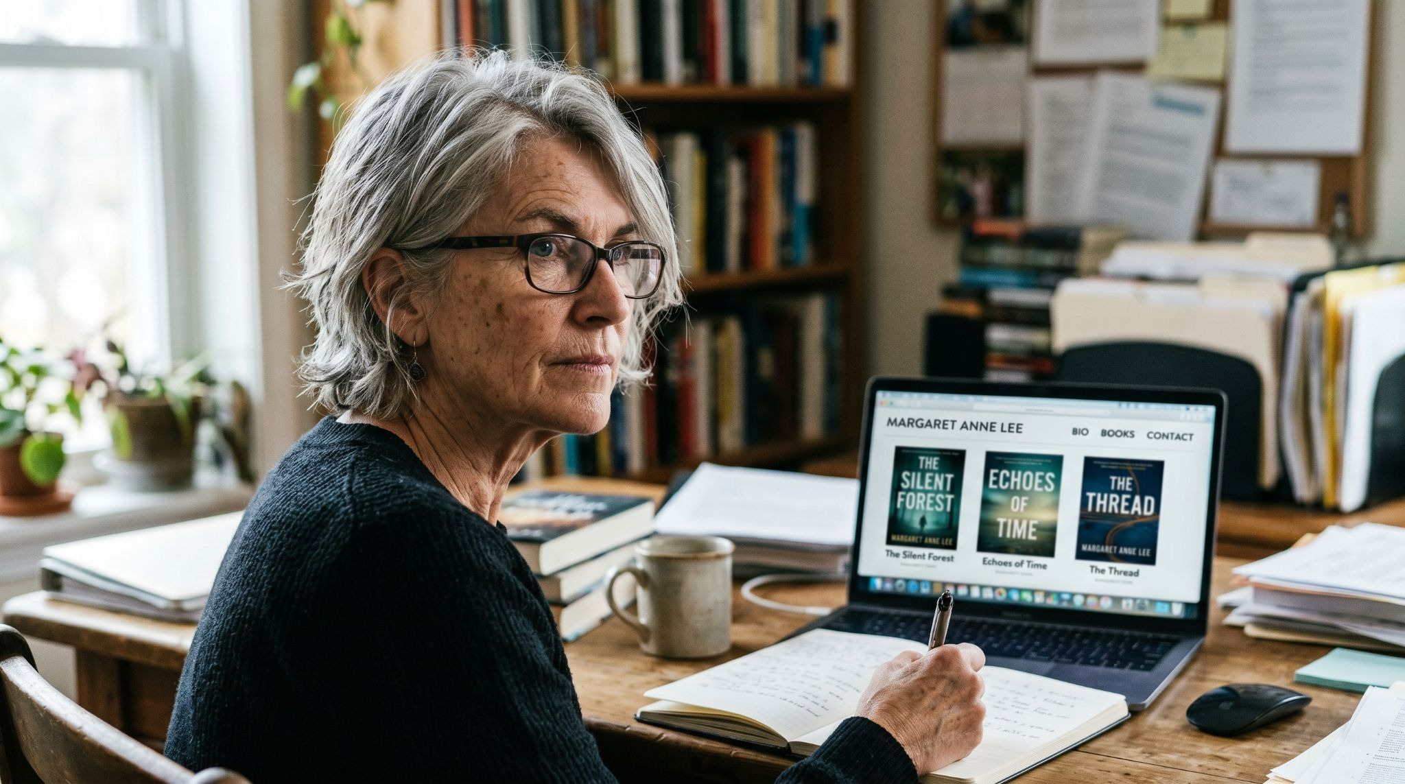 Author with multiple book covers displayed on a website showing a strong platform presence