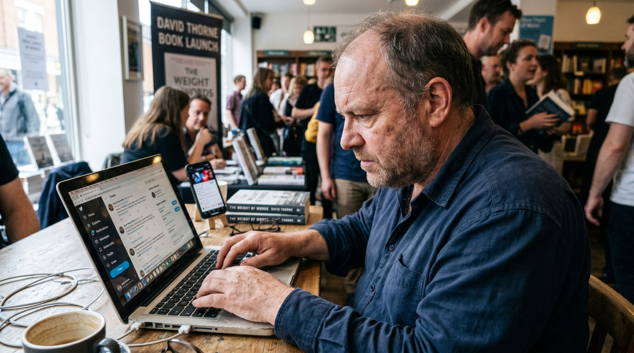 Author managing multi-platform social media engagement strategy