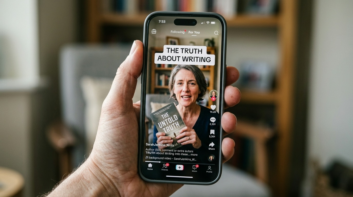  phone screen showing an author promoting her book on tiktok