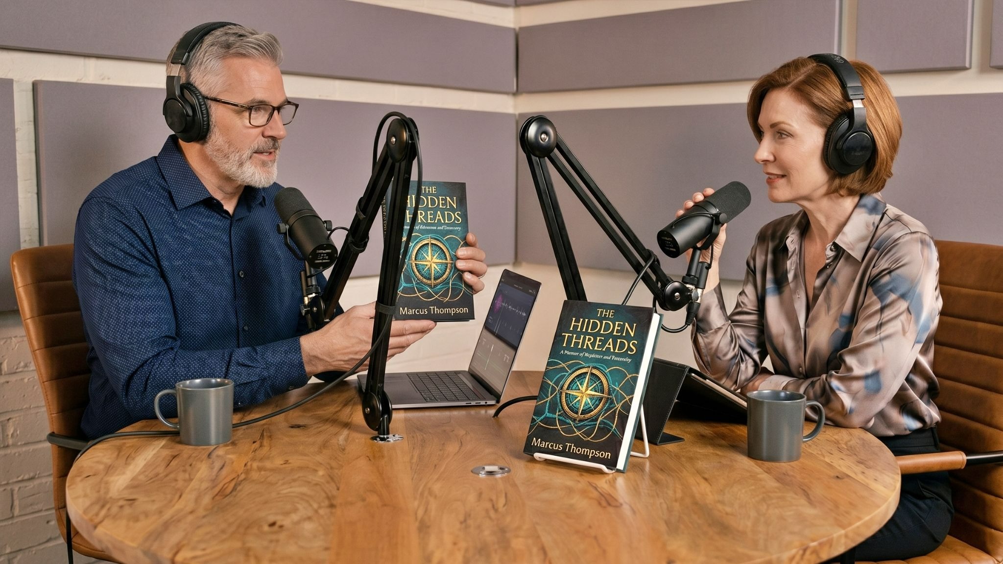 male author promoting his book on a podcast