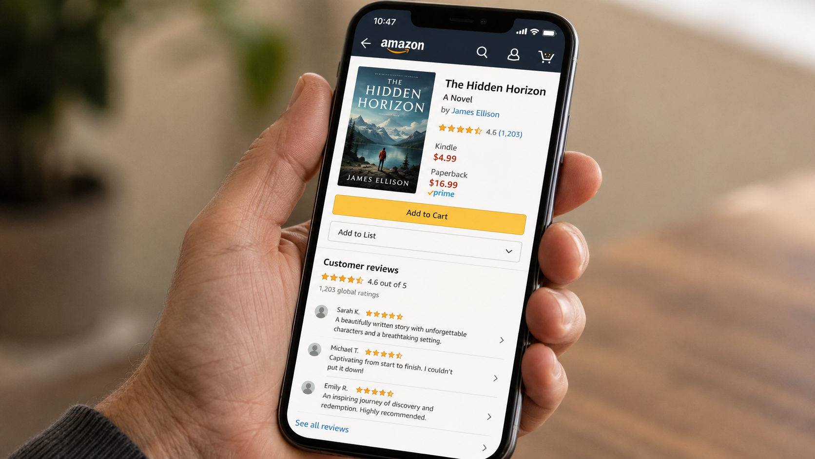 Browsing books on Amazon app