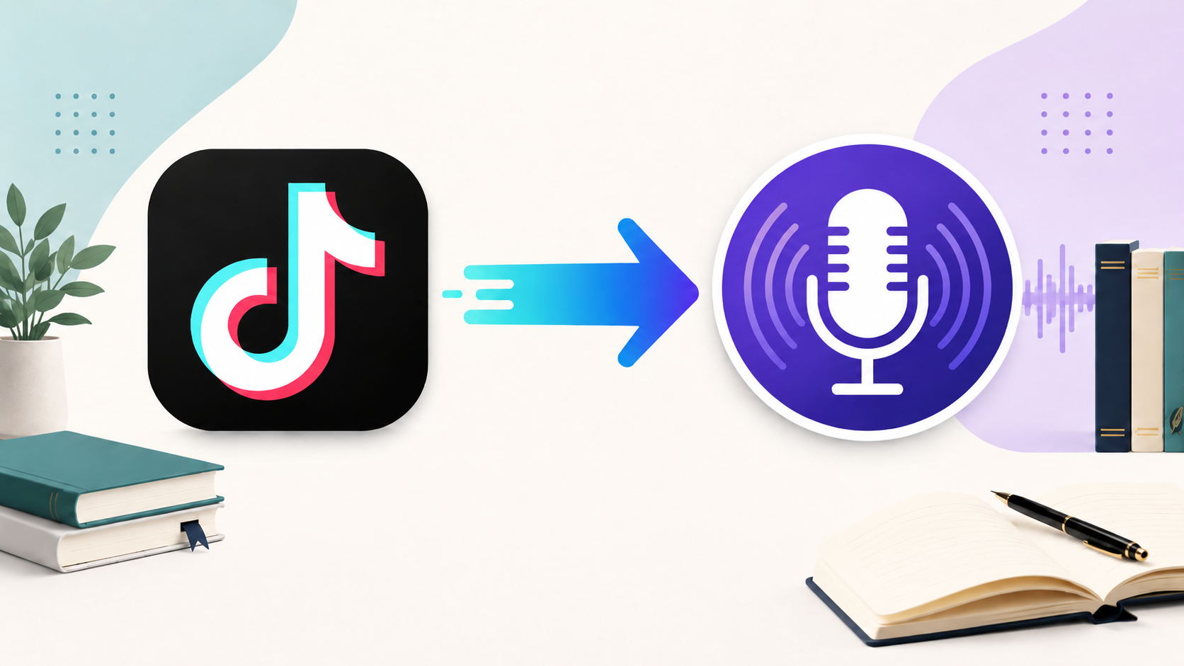 Banner graphic showing a TikTok icon and a podcast microphone icon connected by an arrow, representing channel stacking for authors