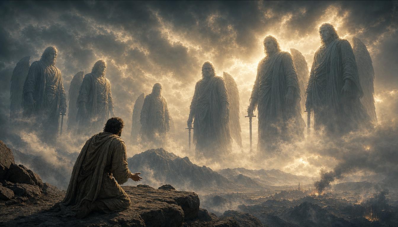 Vision scene evoking the Book of Enoch's Watchers and judgment themes