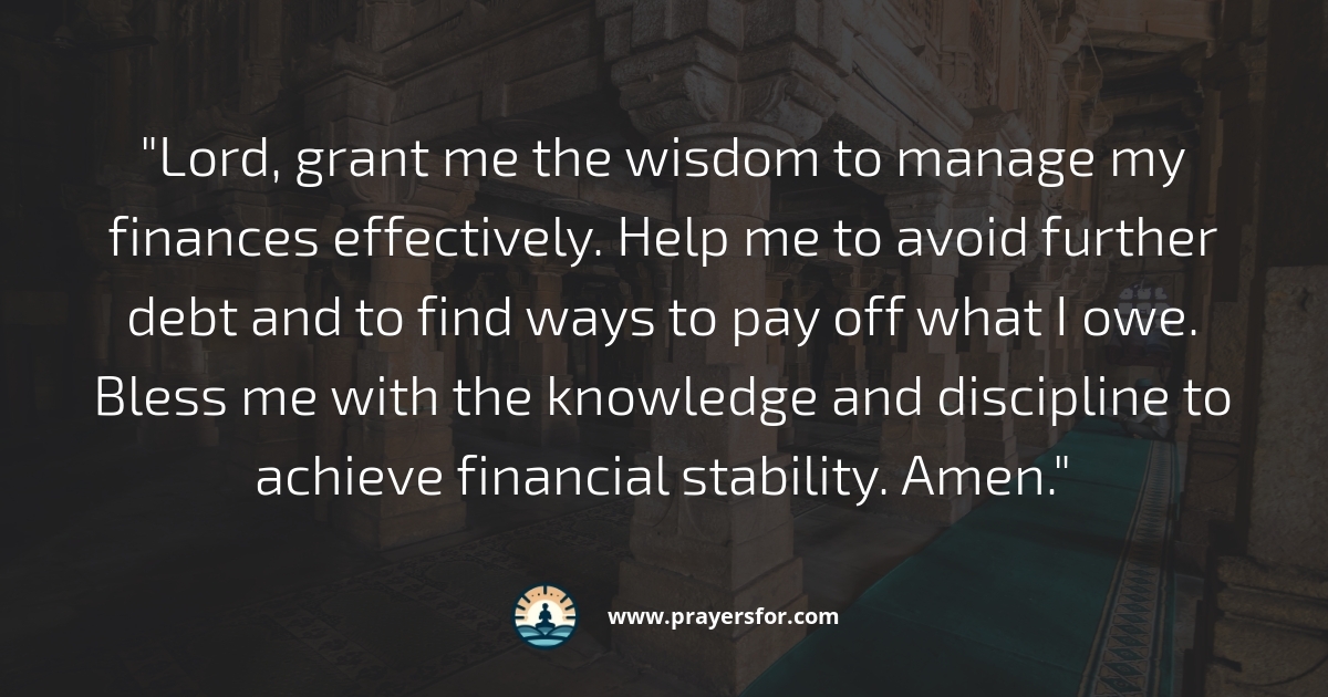 Prayer for urgent debt relief and immediate provision