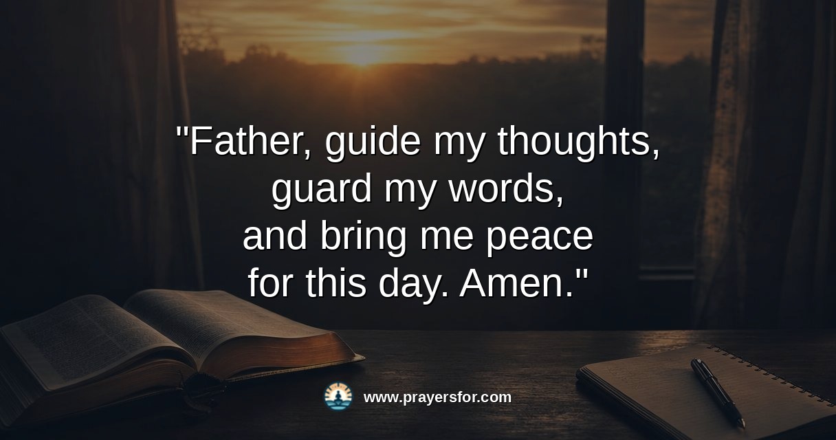 Morning prayer quote graphic over a sunrise devotional scene with Bible and journal