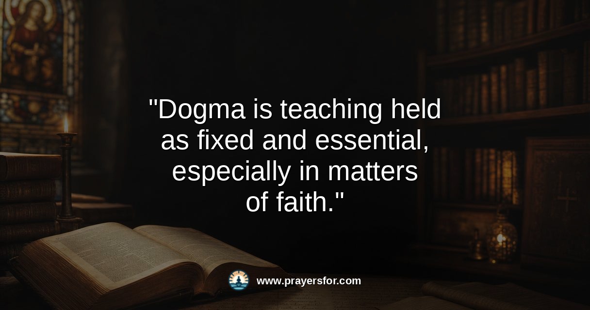 Dogma definition graphic over a Bible-and-library study scene