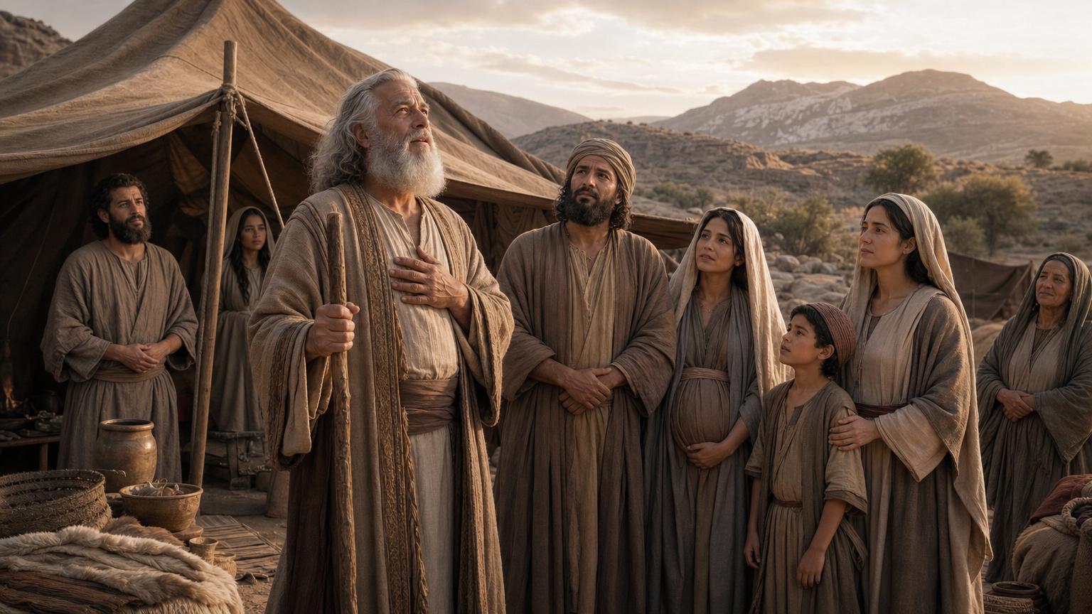 Abraham at a desert encampment as circumcision is established as the covenant sign for his household