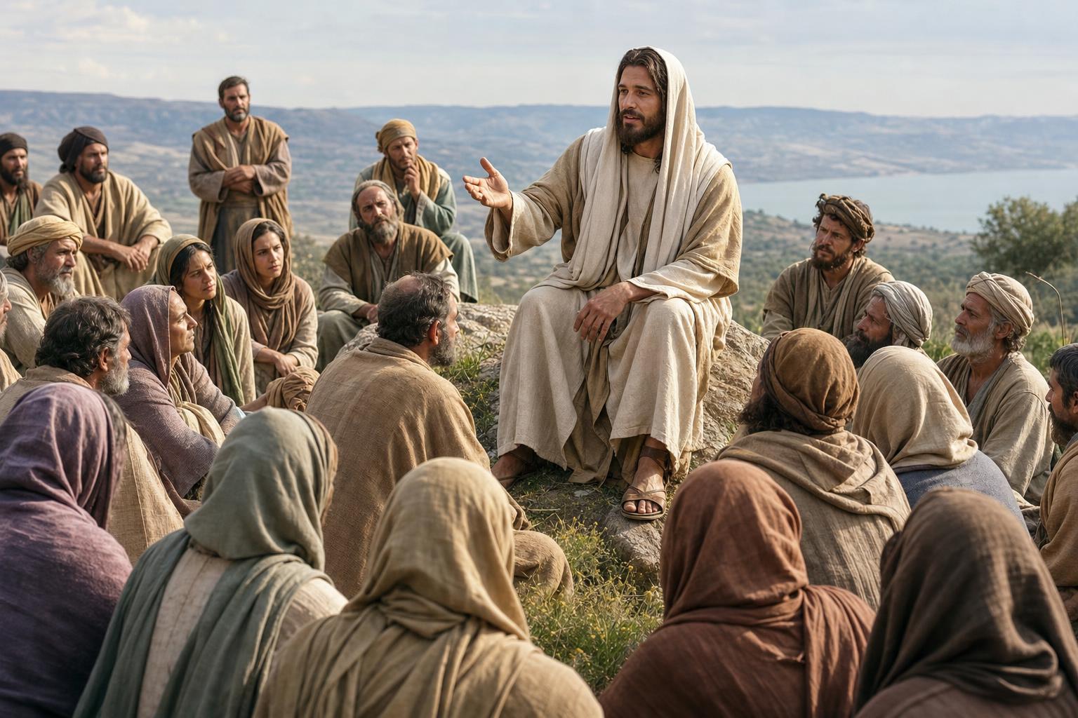 Jesus teaching a hillside crowd that adultery begins in the heart, not only in outward acts