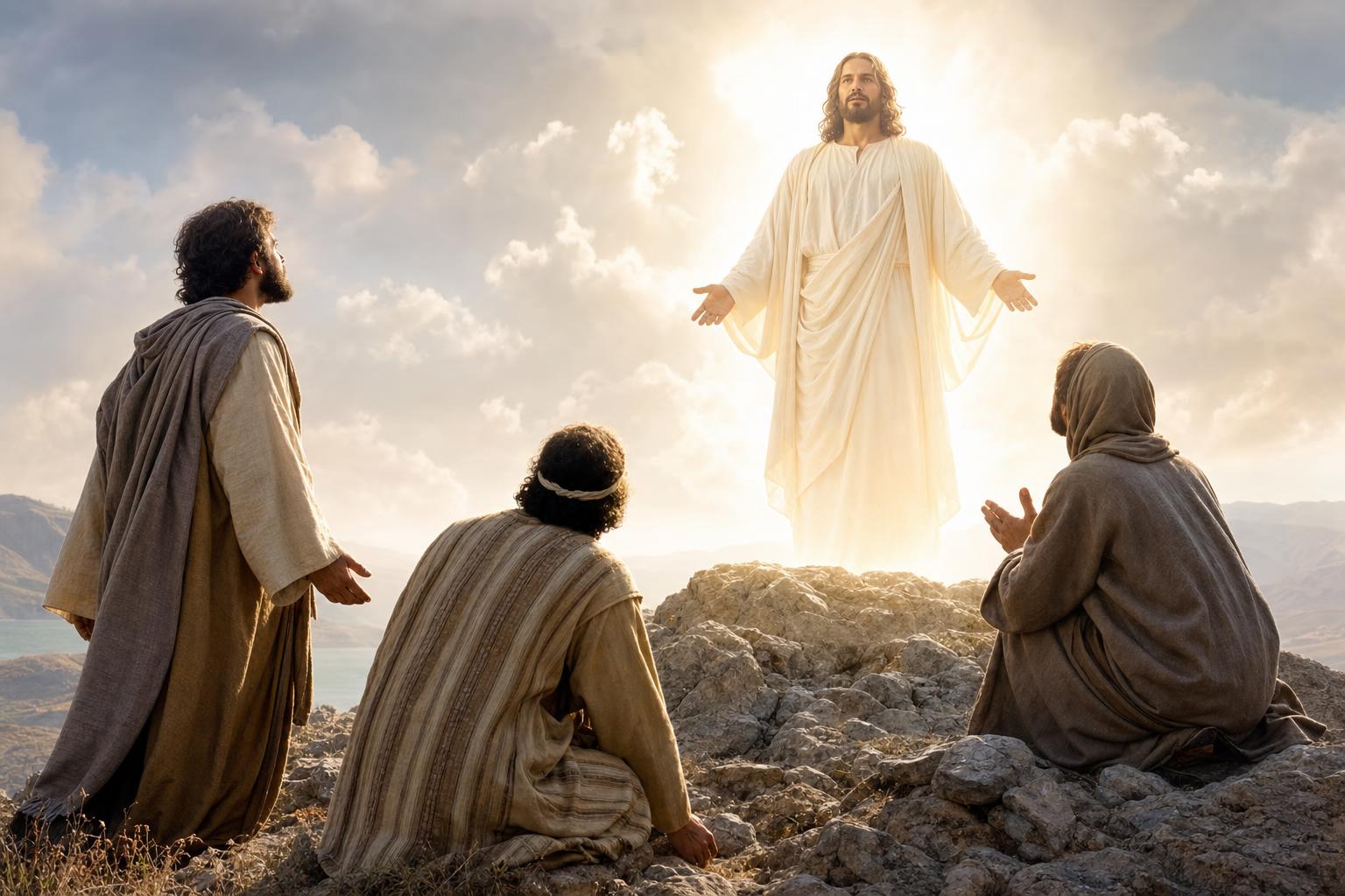 Jesus revealed in radiant glory before three disciples on the mountain