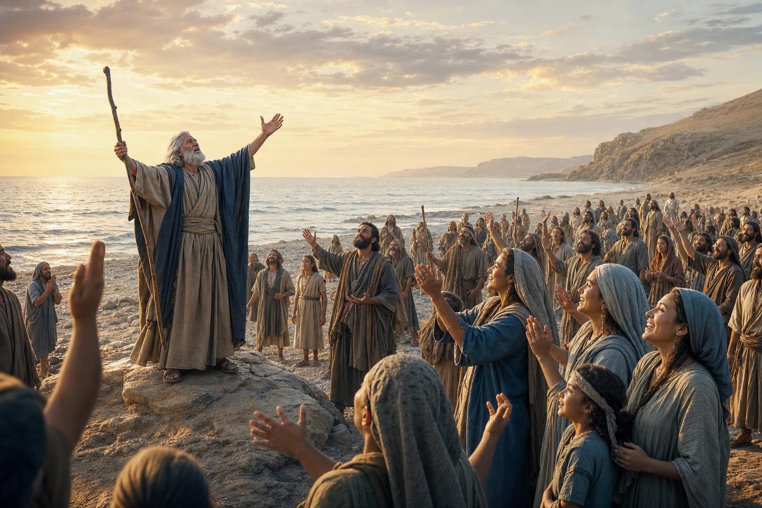 Moses and Israel praising God's glorious holiness after deliverance at the sea