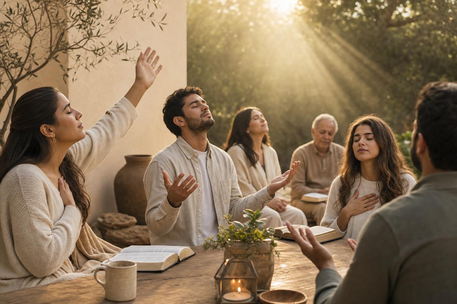 Believers lifting humble worship and praise to God together